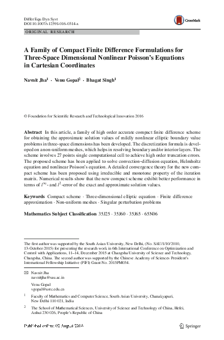 (PDF) A Family of Compact Finite Difference Formulations for Three ...