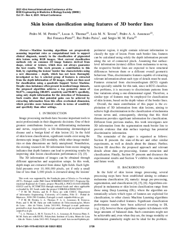 (PDF) Skin lesion classification using features of 3D border lines