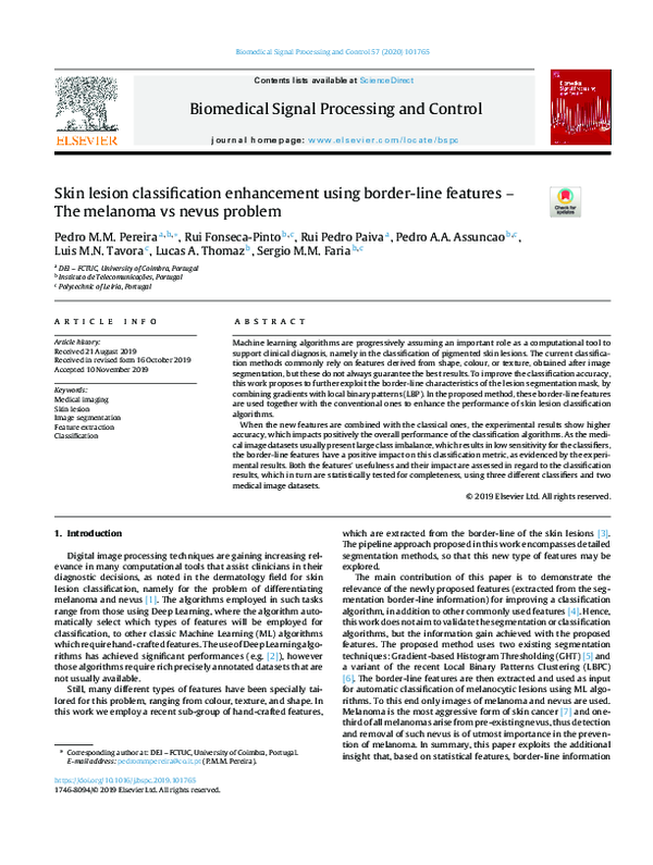 (PDF) Skin lesion classification enhancement using border-line features ...