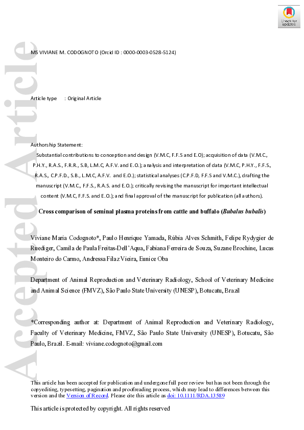 (PDF) Cross comparison of seminal plasma proteins from cattle and ...