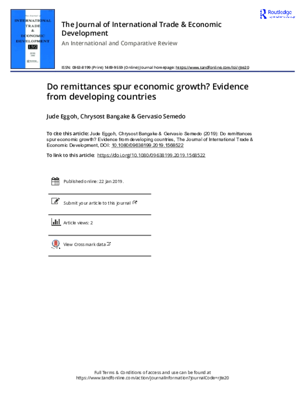 (PDF) Do remittances spur economic growth? Evidence from developing ...