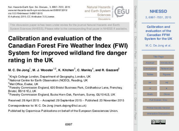 (PDF) Calibration and evaluation of the Canadian Forest Fire Weather ...