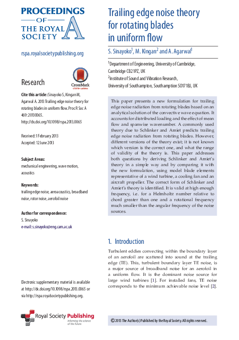 (PDF) Trailing edge noise theory for rotating blades in uniform flow