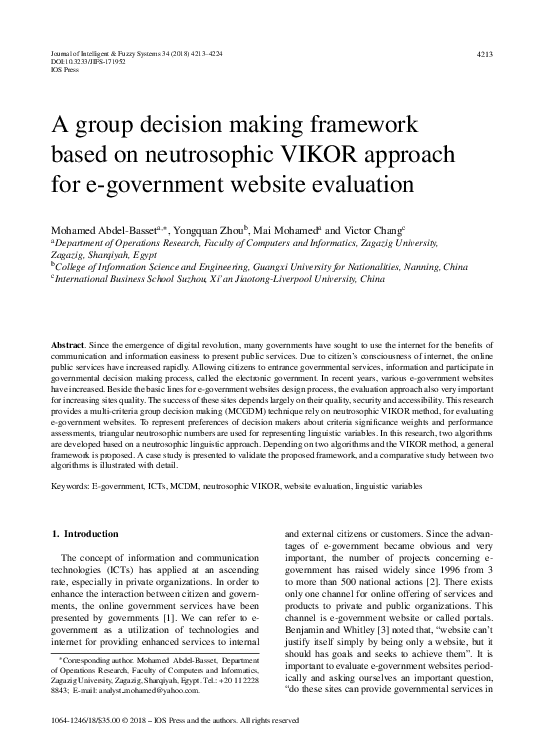 (PDF) A group decision making framework based on neutrosophic VIKOR ...