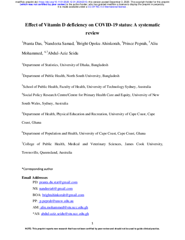 (PDF) Effect of Vitamin D deficiency on COVID-19 status: A systematic ...