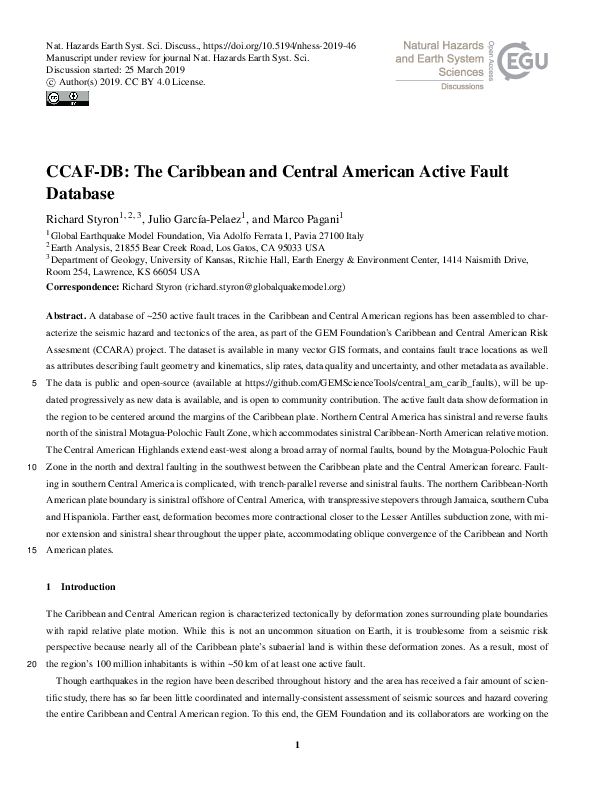 (PDF) CCAF-DB: The Caribbean and Central American Active Fault Database