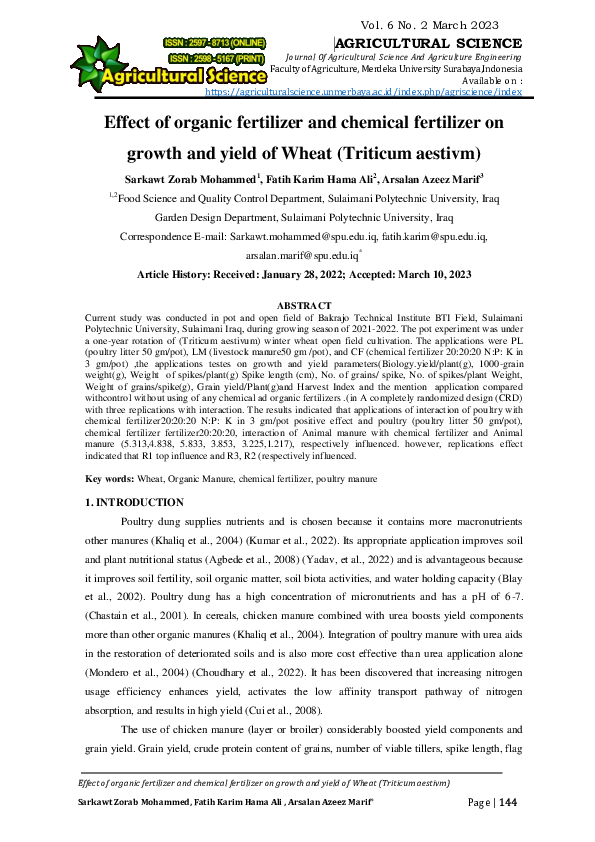 (PDF) Effect of organic fertilizer and chemical fertilizer on growth ...