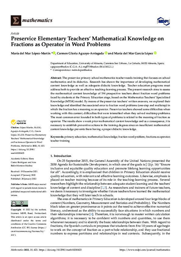 (PDF) Preservice Elementary Teachers’ Mathematical Knowledge on ...