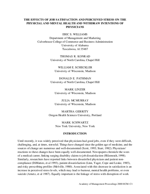 (PDF) The Effects of Job Satisfaction and Perceived Stress on the ...
