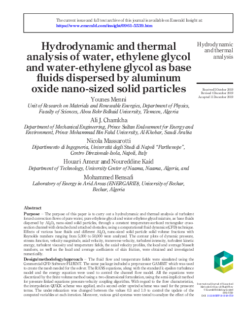 (PDF) Hydrodynamic and thermal analysis of water, ethylene glycol and ...