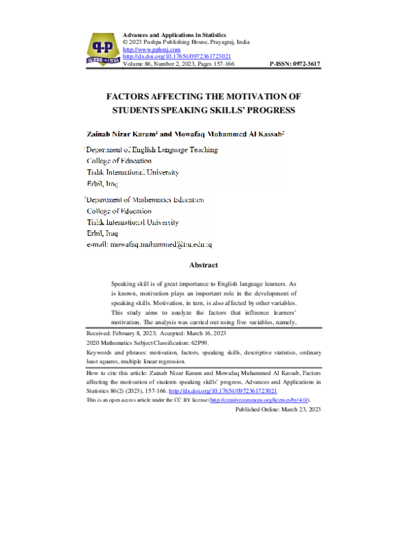 (PDF) Factors Affecting the Motivation of Students Speaking Skills ...