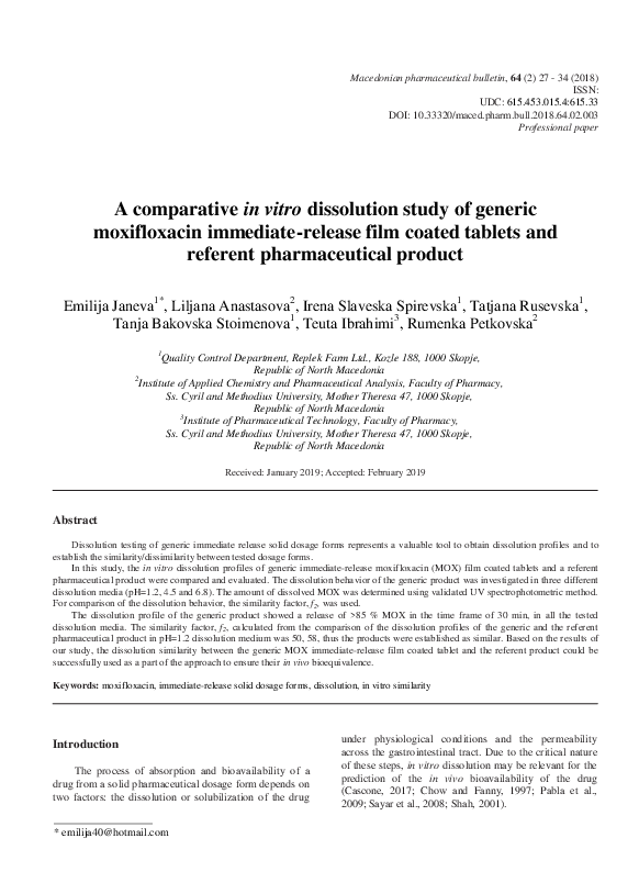 (PDF) A comparative in vitro dissolution study of generic moxifloxacin ...