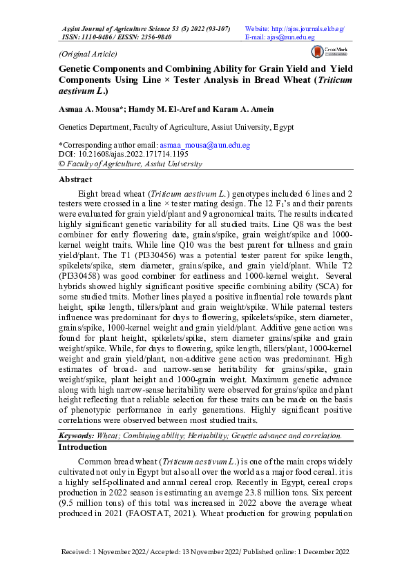 (PDF) Genetic Components and Combining Ability for Grain Yield and ...