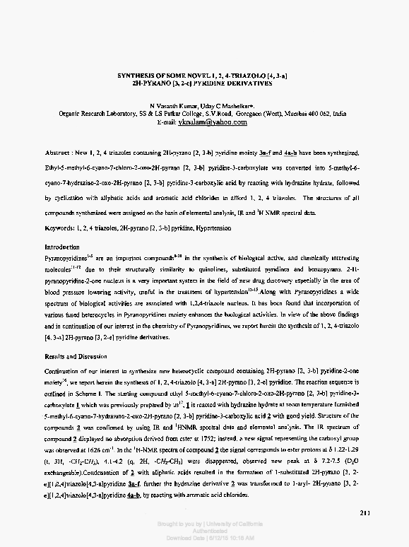 (PDF) SYNTHESIS OF SOME NOVEL 1,2,4-TRIAZOLO [4,3-a] 2H-PYRANO [3,2-e ...