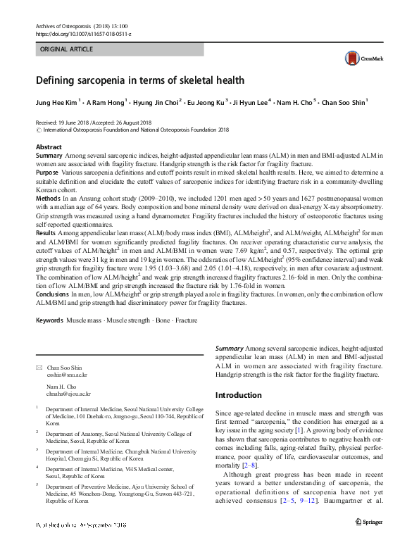 (PDF) Defining sarcopenia in terms of skeletal health
