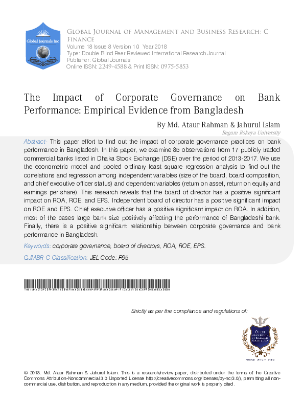 (PDF) The Impact of Corporate Governance on Bank Performance: Empirical ...