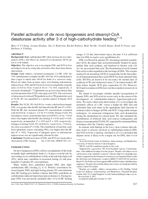 (PDF) Parallel activation of de novo lipogenesis and stearoyl-CoA ...