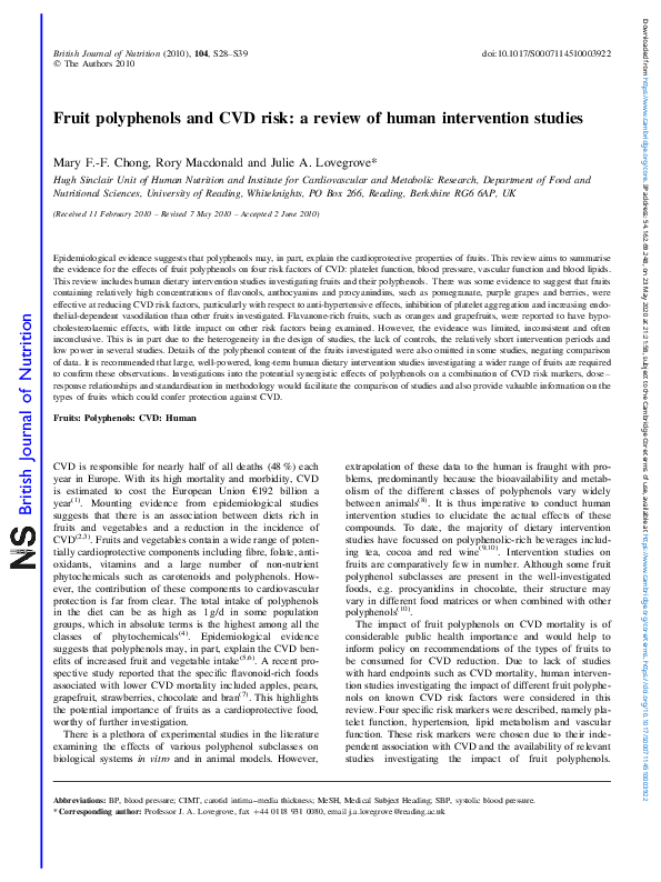 (PDF) Fruit polyphenols and CVD risk: a review of human intervention ...