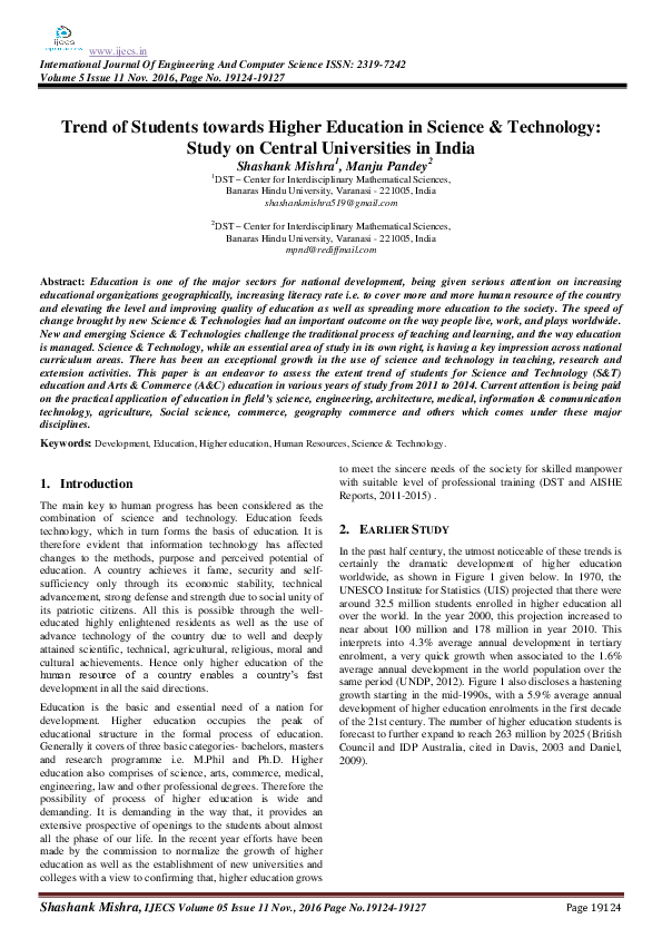 (PDF) Trend of Students towards Higher Education in Science ...