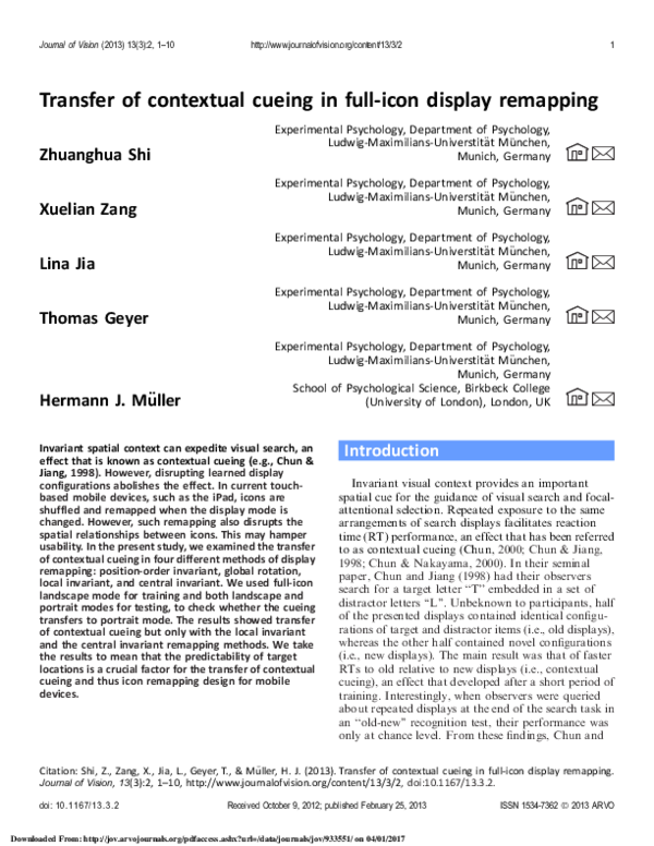 (PDF) Contextual Cueing Transfer in Mobile Displays
