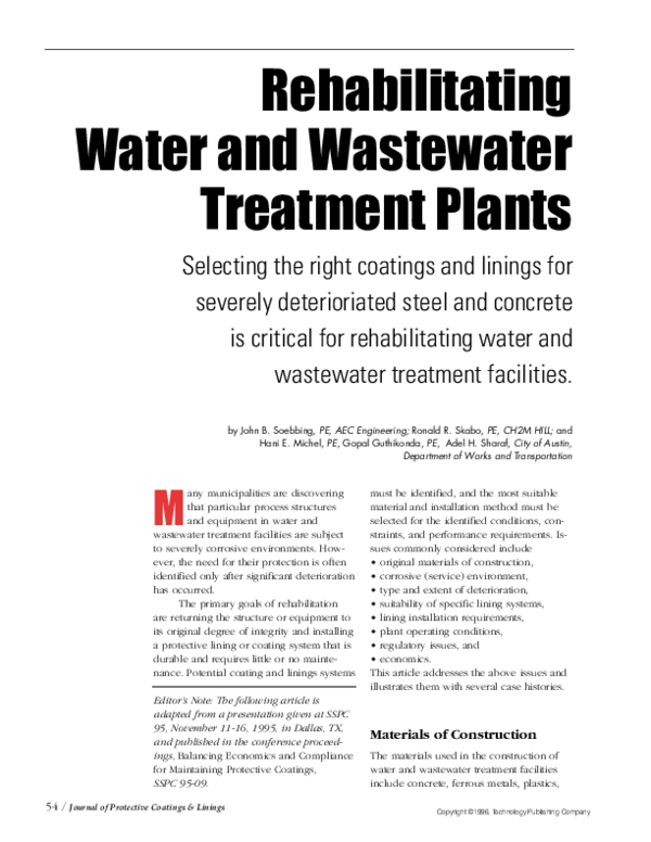 (PDF) Rehabilitating water and wastewater treatment plants John