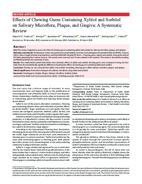 (PDF) Effects of Chewing Gums Containing Xylitol and Sorbitol on