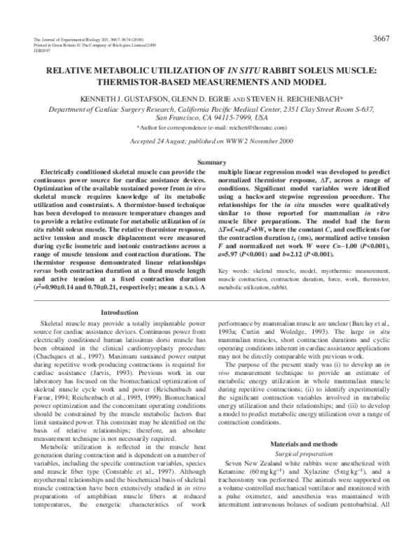 (PDF) Relative Metabolic Utilization of in situ Rabbit Soleus Muscle ...