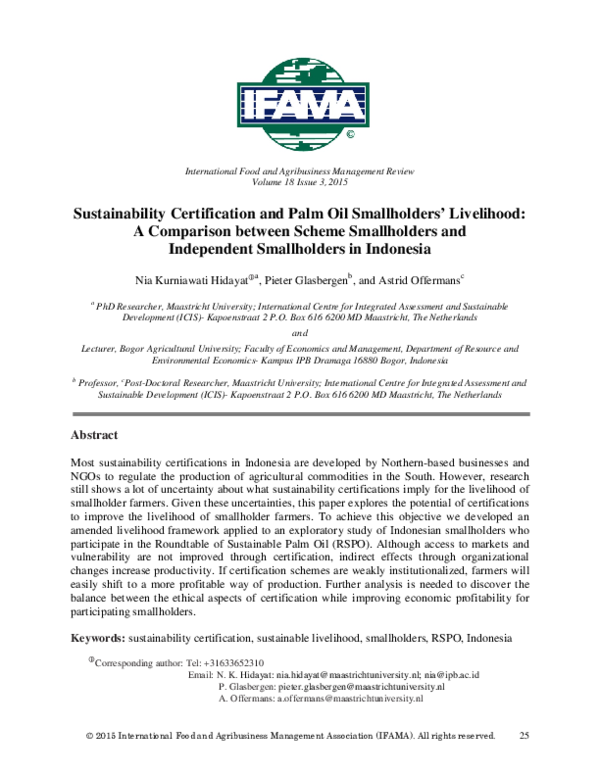 (PDF) Sustainability Certification and Palm Oil Smallholders ...