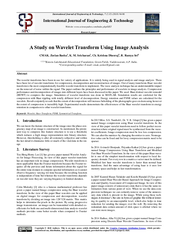 (PDF) A Study on Wavelet Transform Using Image Analysis