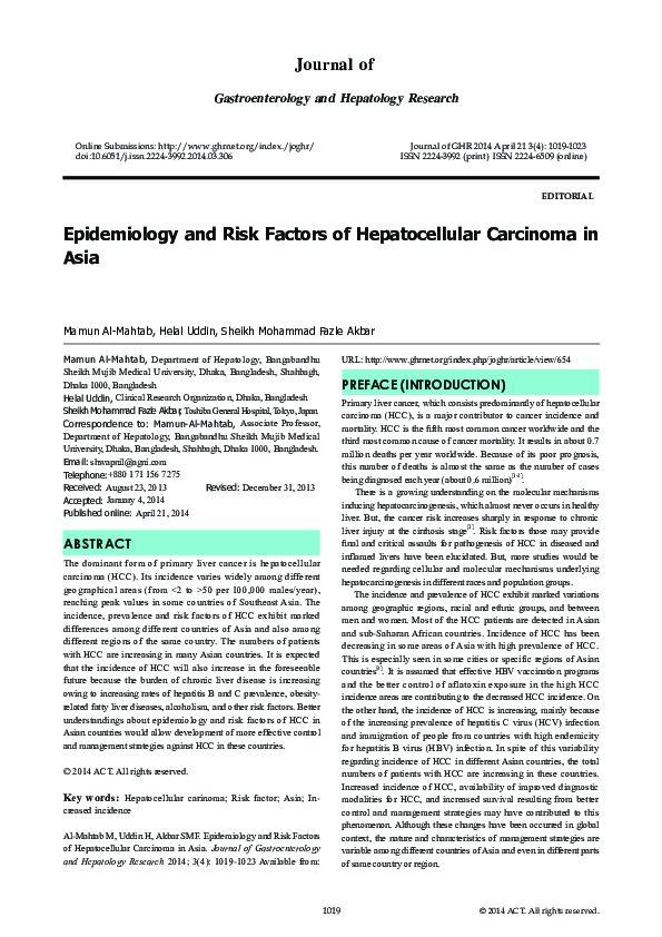 (PDF) Epidemiology and Risk Factors of Hepatocellular Carcinoma in Asia