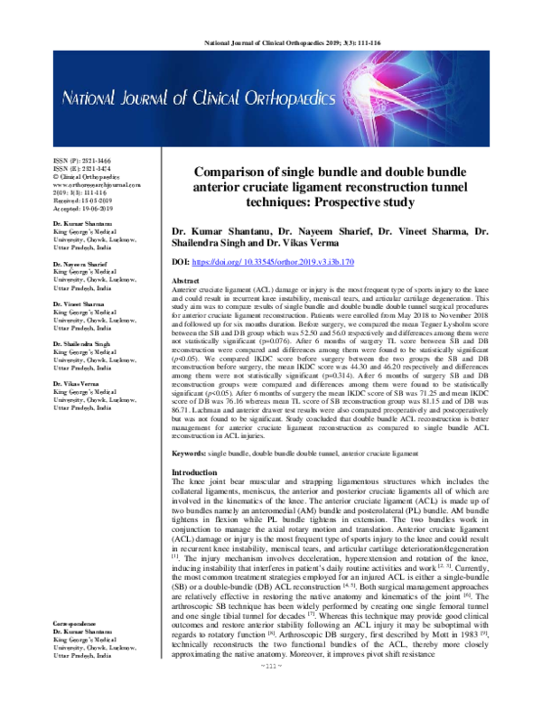 (PDF) Comparison of single bundle and double bundle anterior cruciate ...
