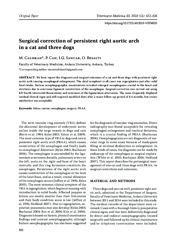 (PDF) Surgical Correction of a Persistent Right Aortic Arch in a Foal