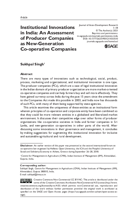 (PDF) Institutional Innovations in India: An Assessment of Producer ...