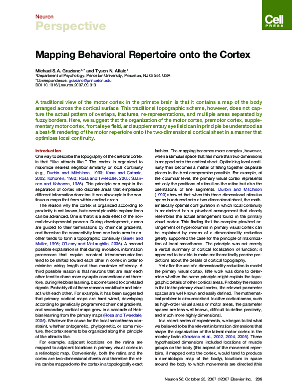 (PDF) Mapping Behavioral Repertoire onto the Cortex