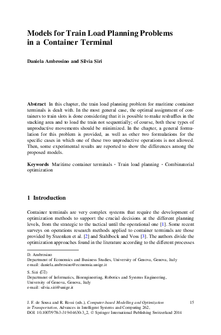 (PDF) Models for Train Load Planning Problems in a Container Terminal