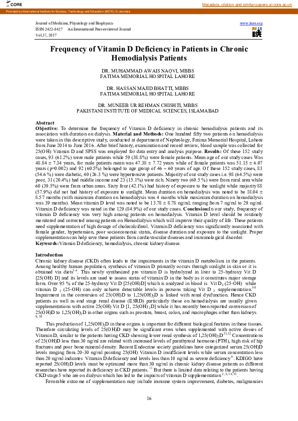 (PDF) Frequency of Vitamin D Deficiency in Patients in Chronic ...