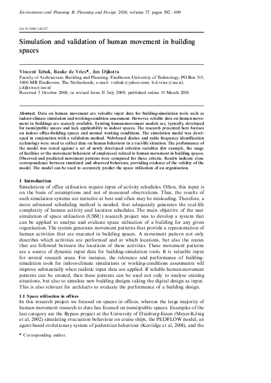 (PDF) Simulation and Validation of Human Movement in Building Spaces