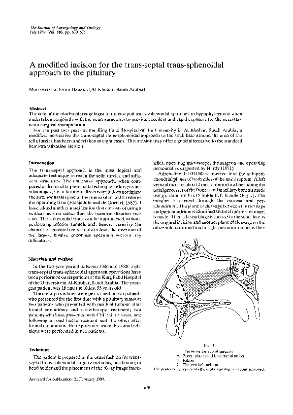 (PDF) A modified incision for the trans-septal trans-sphenoidal ...