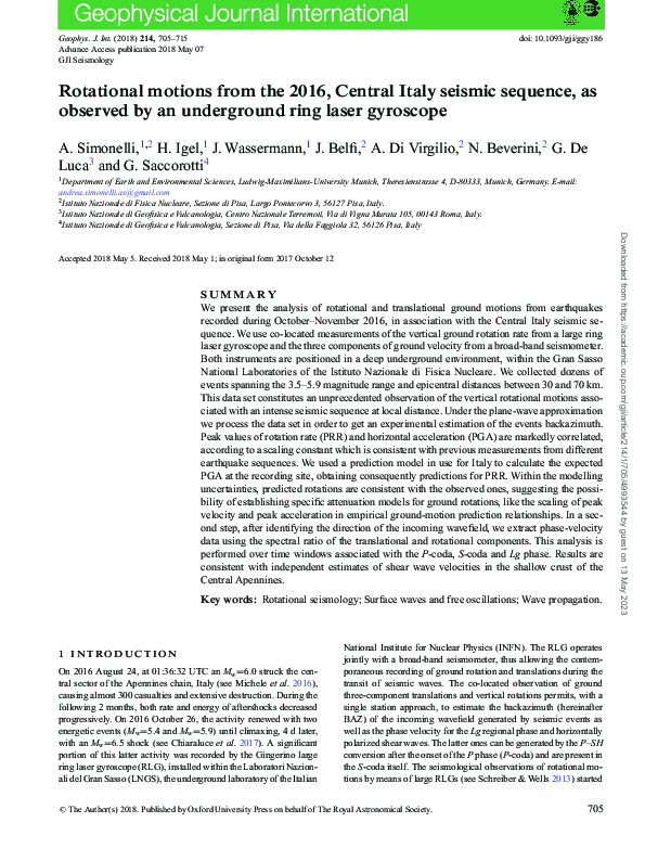 (PDF) Rotational motions from the 2016, Central Italy seismic sequence ...