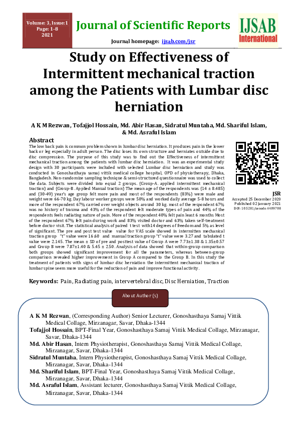 (PDF) Study on Effectiveness of Intermittent mechanical traction among ...