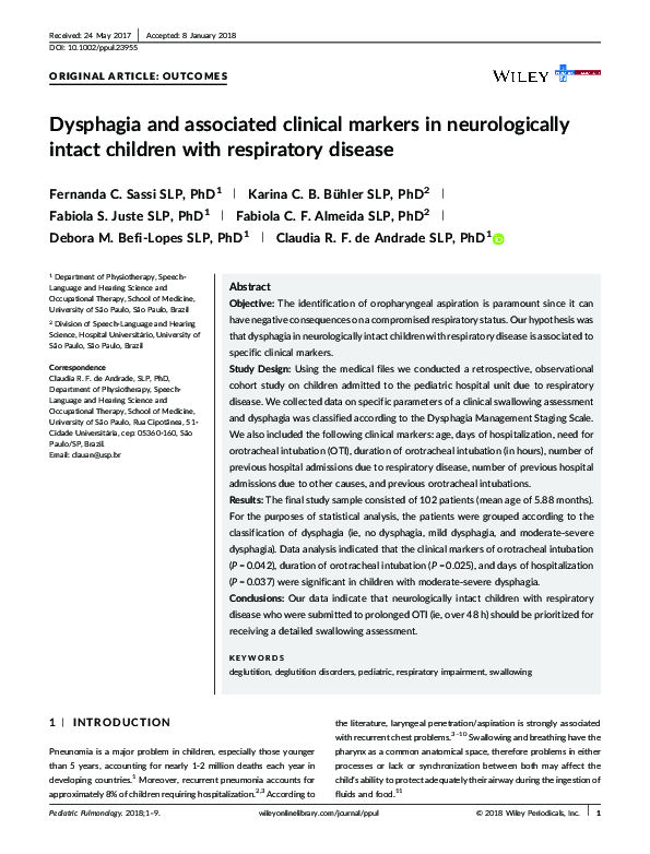 (PDF) Dysphagia and associated clinical markers in neurologically ...