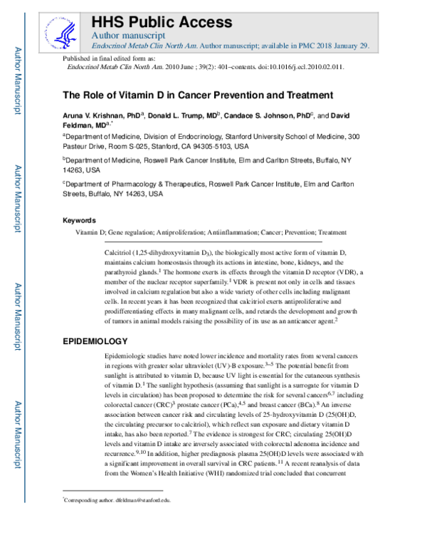 (PDF) The Role of Vitamin D in Cancer Prevention and Treatment