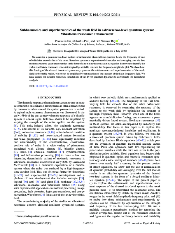 (PDF) Subharmonics and superharmonics of the weak field in a driven two ...