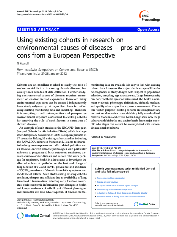 (PDF) Using existing cohorts in research on environmental causes of ...