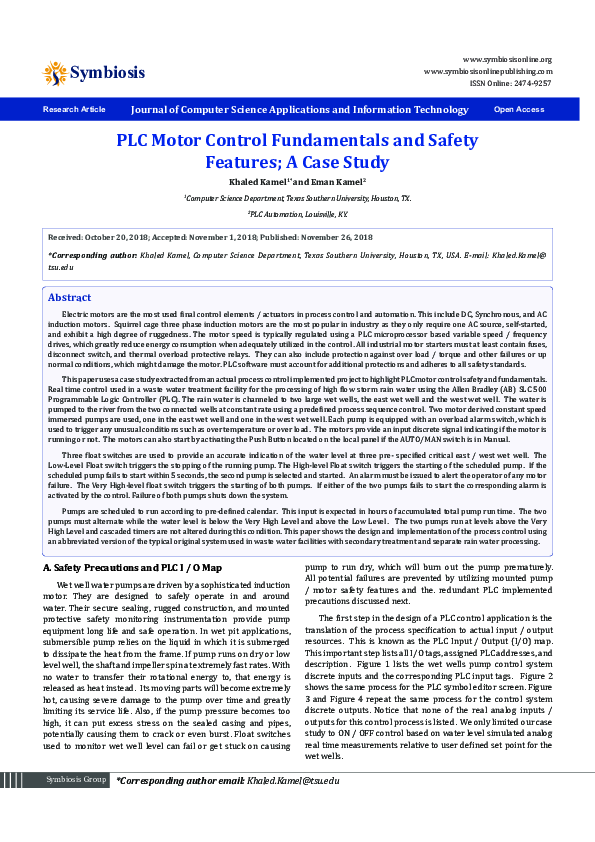 (PDF) PLC Motor Control Fundamentals and Safety Features; A Case Study