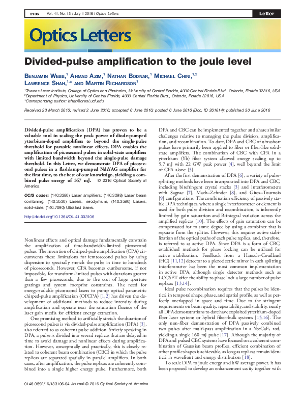 (PDF) Divided-pulse amplification to the joule level