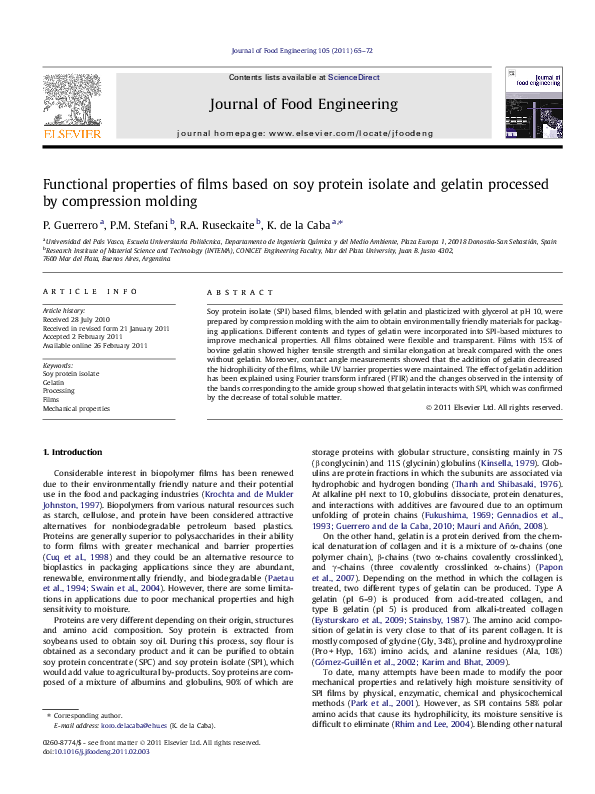 (PDF) Functional properties of films based on soy protein isolate and ...