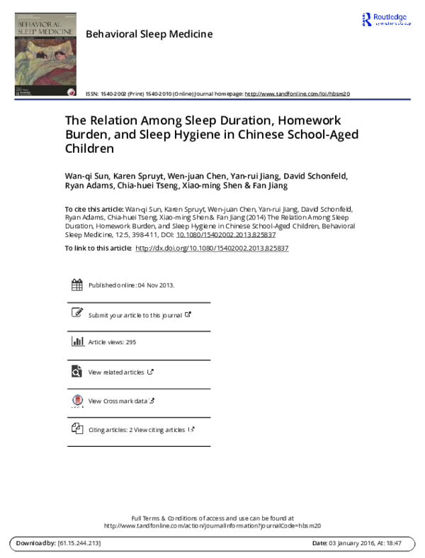 (PDF) The Relation Among Sleep Duration, Homework Burden, and Sleep ...