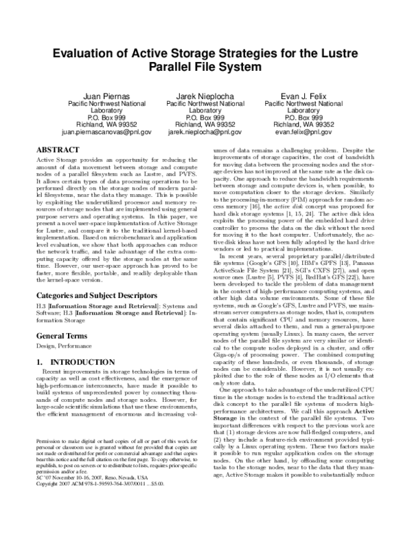(PDF) Evaluation of active storage strategies for the lustre parallel ...