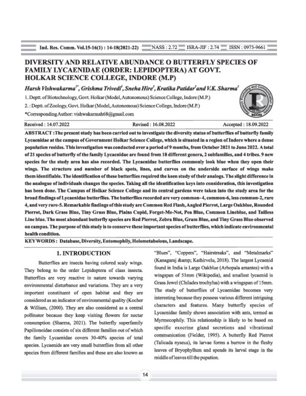 (PDF) DIVERSITY AND RELATIVE ABUNDANCE OF BUTTERFLY SPECIES OF FAMILY ...